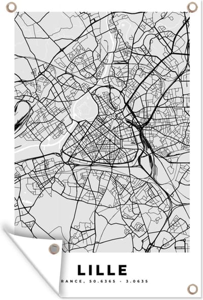 Muurdecoratie Plattegrond - Lille - Stadskaart - Kaart - Frankrijk - 120x180 cm - Tuinposter - Tuindoek