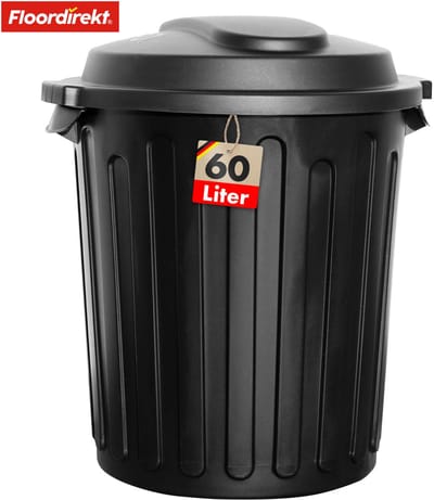 FLOORDIREKT Afvalemmer Robin - 60L Afvalemmer met Deksel - Reukdicht - Hygiënisch - Gemakkelijk Schoon te Maken - Zwart