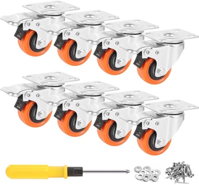 2-inch Zwenkwielen met Dubbele Vergrendeling - Set van 8 - Duurzame en Geluidsloze Polyurethaan Wielen voor Kar, Trolley en Meubels