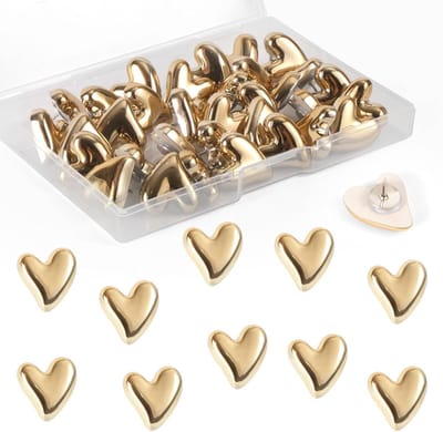 36 Stuks Hart Push Pins, Schattige Decoratieve Punaises voor Prikbord Bulletin Board Muur Thuis Kantoor Posters Foto's Postkaarten Landkaarten Bevestiging (Goud)
