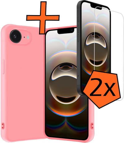 Hoes - Met 2x Screenprotector - Geschikt voor Apple iPhone 16e - Sterk & Shockproof - Back Cover - Siliconen Case - Telefoon Hoes - Lichtroze