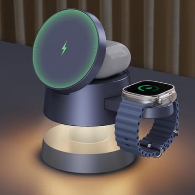 Wireless Station Cube 4-in-1 oplader met nachtlampje voor MagSafe Charger, 22,5 W 3-in-1 station, snel opladen geschikt voor iPhone 16 tot 11 Air Pro Max, voor Apple Watch, geschikt voor AirPods