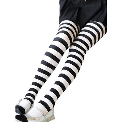 Dames 50D Nylon Brede Gestreepte Ondoorzichtige Panty's Volwassenen Halloween Horizontale Kleurrijke Strepen Panty's Voor Cosplay, En Dagelijks Gebruik One Size black