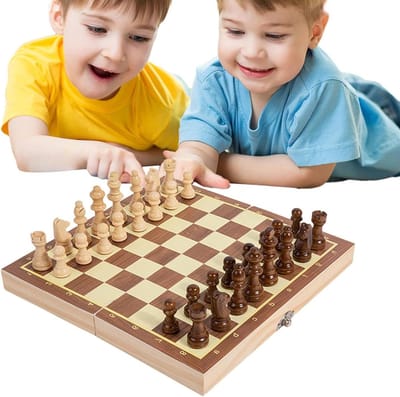 Schaakspel Hout - Schaakbord Reisset - Strategisch Spel - Magnetisch en Opvouwbaar - 24x24cm - Houtkleur