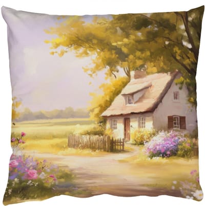 Sierkussens - Kussentjes Woonkamer - 50x50 cm - Huisje - Hout - Bloemen