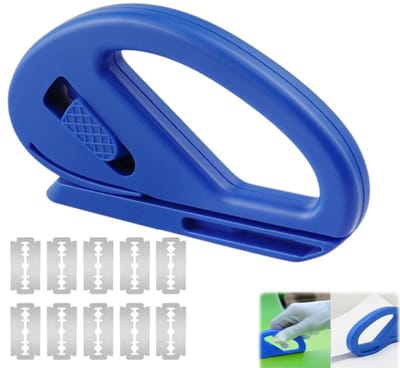 Papiersnijder - Foliesnijder - Verpakkingspapiersnijder - Papiersnijder - Geschikt voor raamfolie - Autofolie - Verpakkingspapier snijden - Blauw - 100*57*10 mm - Mes 42*21 mm - Inclusief 10 messen