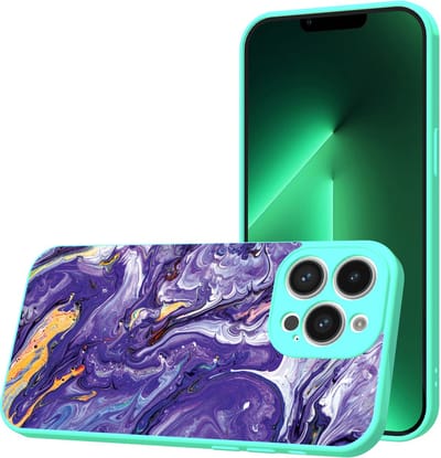Smartphonica Telefoonhoesje Geschikt voor iPhone 13 Pro met Paars Goud Marmer opdruk - TPU Back Cover Case Purple Gold Marble Design - Turquoise geschikt voor iPhone 13 Pro