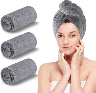 JGS ® Superabsorberende Sneldrogende Microvezel Haartulband Handdoek Set van 3 voor Volwassenen en Kinderen