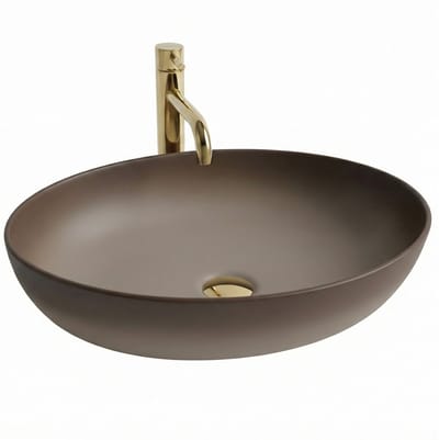 Rea Carola Ombre Sanitair Keramiek Ovaal - Wastafel - Beige, Bruin - 51,5 X 39 X 14 Cm