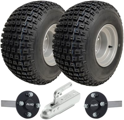 18x9,50-8 ATV/quad-aanhangwagenkit met noppenbanden, ALKO-naaf en kortassen, trekhaak, 204 kg
