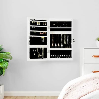 vidaXL - Sieradenkast - met - spiegel - en - LED - wandgemonteerd - wit