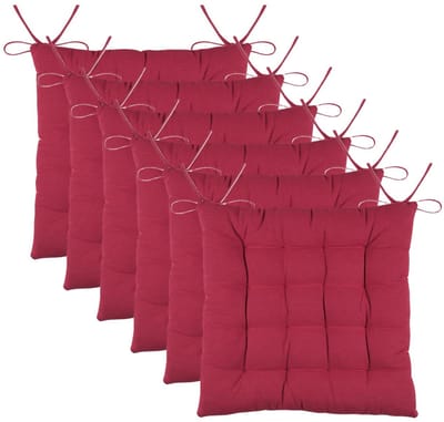 Stof Textile stoelkussens DUO - 6x - rood - 38 x 38 x 3.5 cm - touwtjes sluiting - zitkussens - binnen/buiten