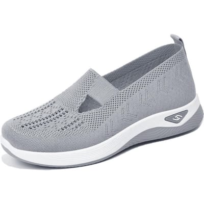Dames Effen Kleur Ademende Sneakers, Zachte Zool Lichtgewicht Instappers Wandelschoenen, Laag uitgesneden Gebreide Casual Schoenen 36 grijze kleur