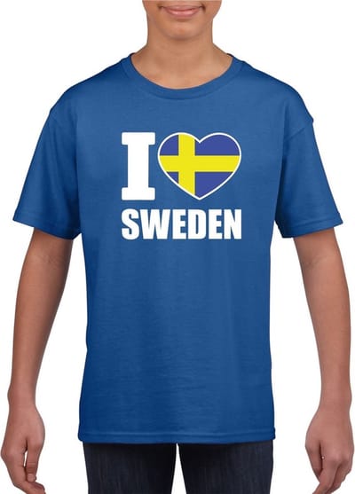 Blauw I love Sweden / Zweden supporter shirt kinderen - Zweeds shirt jongens en meisjes 110/116