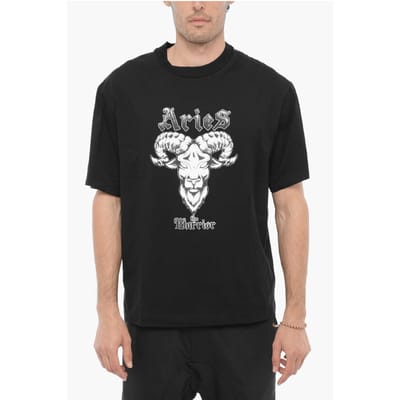 Slim Fit ARIES THE WARRIAR T-shirt met ronde hals in zwart