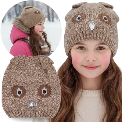 Warme muts voor kinderen UIL, winter, bruin, met boord voor meisjes