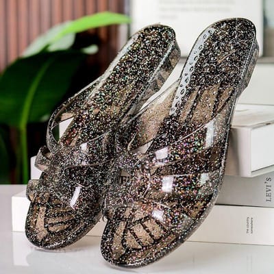 Sprankelende Kristallen Slippers met Lage Hak voor Dames in de Zomer, Gemaakt van Transparant Plastic Materiaal, Geschikt voor Binnen- en Huishoudelijk Gebruik 40 gray