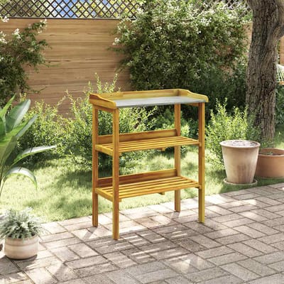 vidaXL - Oppottafel - met - 2 - schappen - massief - acaciahout - en - zink