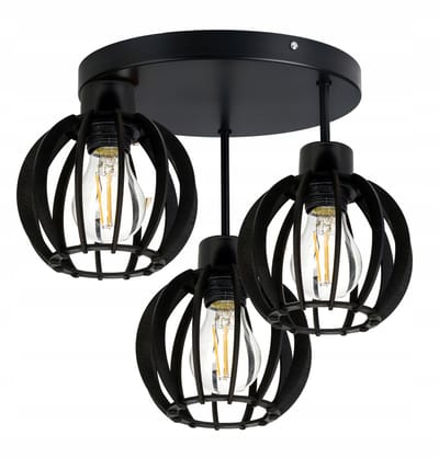 Zwarte Loft Hanglamp met Houten Kap voor 3x E27