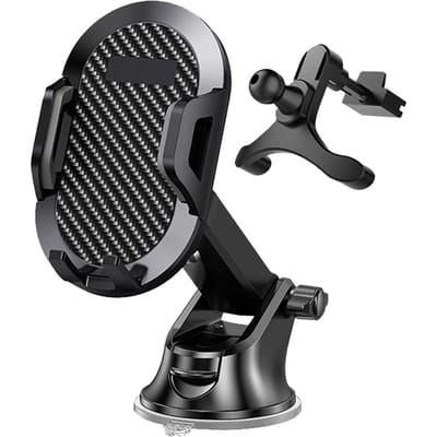 Support de téléphone de voiture style fibre de carbone 4,7-7,2 pouces écran support de navigation pour tableau de bord pare-brise grille d'aération bureau Suction cup + triangular air outlet