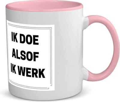 Akyol - ik doe alsof ik werk koffiemok - theemok - roze - Werk - collega's - collega's - werknemers - verjaardag - afscheidscadeau - geschenk - leuke cadeau - kado - 350 ML inhoud
