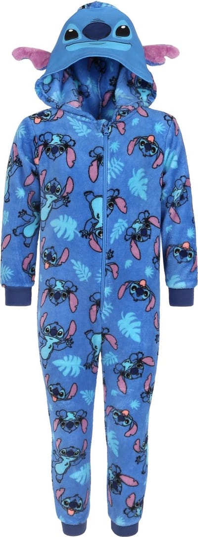 Blauwe, Polar Fleece Eendelige Pyjama, Stitch Kinder Onesie met Capuchon, OEKO-TEX