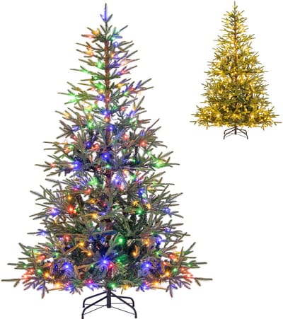 COSTWAY Kunstkerstboom met verlichting, 180 cm, dennenboom met 250 veelkleurige ledlampen, 11 modi en 530 PE-takken, kerstboom, kunstboom voor thuis, kantoor, groen