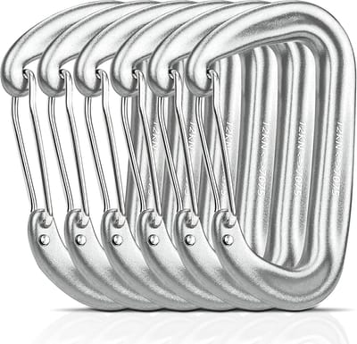 Karabijnhaken set van 6, 12 KN, 7075 luchtvaart-aluminium voor kamperen, vissen en wandelen