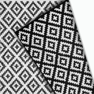 Goliving Buitenkleed Summer Diamond - 183x290CM - Tuintapijt - Buitentapijt - Vloerkleed - Tuinkleed - Omkeerbaar - Incl. Draagtas - Zwart/Wit
