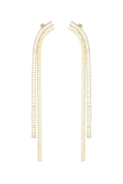 Lange oorbellen met diamantjes - Kerst oorbellen - Yehwang - 11,20 x 0,70 cm - Koper/Zirkonium - Goud - Oorbellen dames - Kerst - Moederdag - Valentijn - Party oorbellen - Kerst cadeau - Sinterklaas cadeau - Oorbellen dames