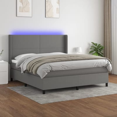 vidaXL - Boxspring - met - matras - en - LED - stof - donkergrijs - 180x200 - cm