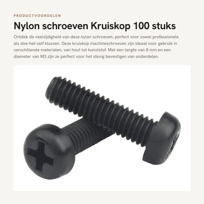Dailygoods- Nylon Schroeven - Ronde Kop - Kruiskop - Kunststof - M3x8mm - 100 Stuks - Lichtgewicht en Niet-Magnetisch