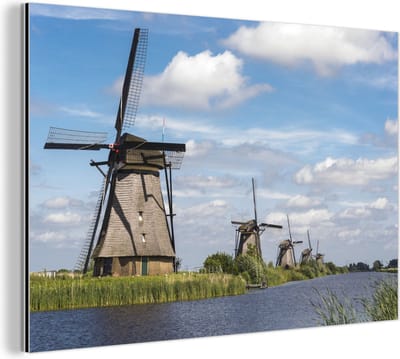 Aluminium schilderij 180x120 cm - Wanddecoratie metaal - Molen - Holland - Water - Metalen muurdecoratie woonkamer - Decoratie industrieel - Foto op dibond - Industriële accessoires slaapkamer