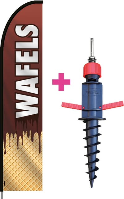 Beachflag - Wafels #1 - Vlag + Grondboor + Rotator + Hengelsysteem + Draagtas - Actievlag.nl