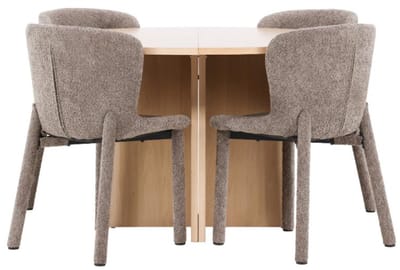 Strada eethoek uittrekbare tafel Ø120cm, 170cm en 4 stoelen whitewash, bruin.