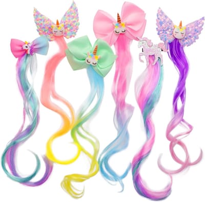 6 Stuks Natuurlijke Haarclips voor Meisjes - Kleurrijke Clips voor Krullend Haar, Eenhoorn en Vlechtjes Haaraccessoires