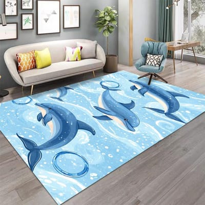 Cartoon Zeeschelpen Zeesterren Dolfijnen Tapijt voor Woonkamer Decor Sofa Kleed Kinderspeelmat Slaapkamer Bedkleed Kinderkamer Mat 80*120cm