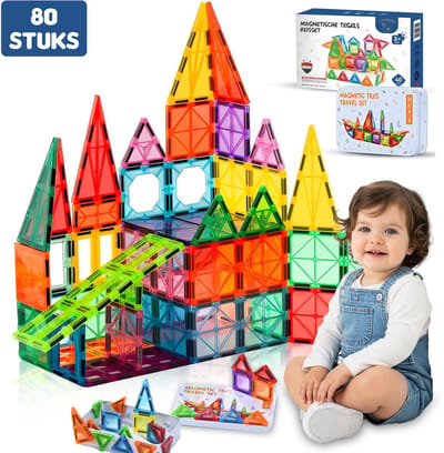 GOUDHARD® Magna Tiles Travel Set - Magnetic Tiles Travel – Magnetisch Speelgoed – 80 Stuks – Educatief Speelgoed – Inclusief handleiding – Magnetische Tegels – Bouwstenen - Magnetische - Inclusief 2 Opbergdoosjes - Mini Magnetic Tiles