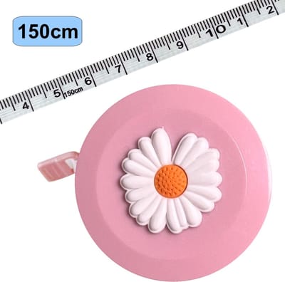 Rolmaat Cartoon - Meetlint Lichaam - Lichaam Meter - Meetband - Klussen Meetlint - Lintmeter - Hobby Meetlint - Uittrekbaar - 150cm - Roze - Bloem Wit
