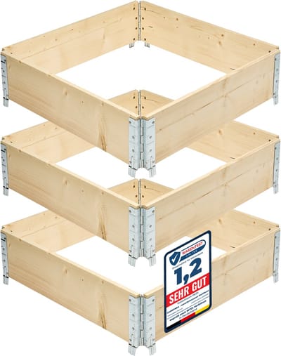 Garronda Kweekbak Palletrand 3-Pack 80x80cm – Natuurlijk - Bloemen - Kruiden - Palletframe - Natuurlijke Verhoogde Bloembedden – GD-BUD-PAL