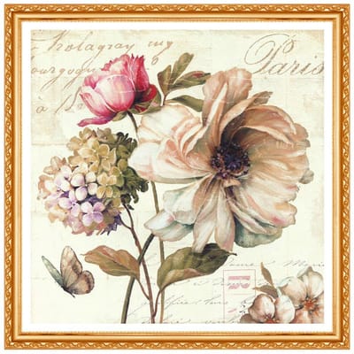 Peinture au Diamant DIY Complète  Fleur Papillon  Strass Ronds Broderie Diamant Fleurs 20X30CM beige