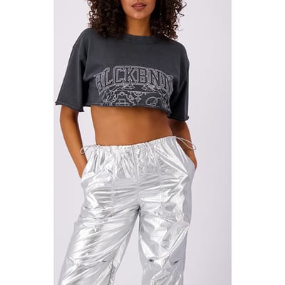 Black Bananas University Cropped Tee Black Größe: M | Hemden Outlet | Damen | Schwarz