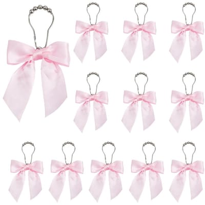 Dailygoods- Douchegordijn Haken 24 Stuks - Roze Strikringen - Decoratieve Haken - Badkamer Accessoires - Kinderkamer Decoratie - Schattig Ontwerp - Gordijnhaken