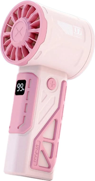 Handventilator voor buiten, 100 traploos instelbare snelheden, draagbare handventilator met hoge snelheid en turbine, roze