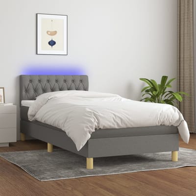 vidaXL - Boxspring - met - matras - en - LED - stof - donkergrijs - 90x200 - cm