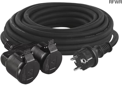 RFWR® Verlengkabel met 2 Schuko-contactdozen - 10 m Dubbele Verlenging voor Buiten - IP44 Waterdicht