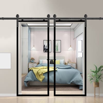 Aufun Schuifdeurbeslagset 366 Cm -Schuifdeursysteem -Schuifdeuren Van Koolstofstaal-Max. Belasting 130 Kg- Voor 35 Mm-45 Mm Dikke Deuren