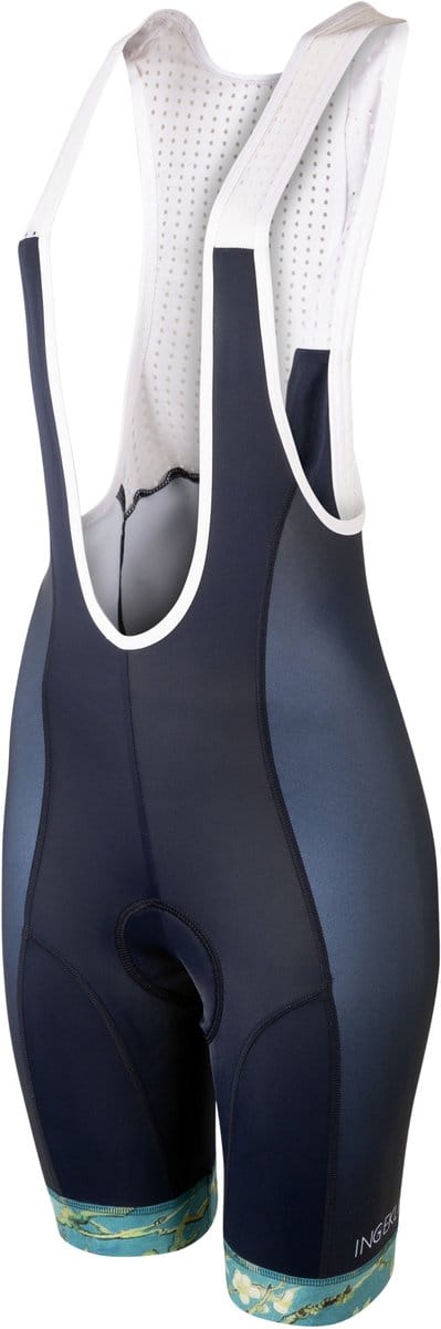 Blauwe fietsbroek dames met zeem - Ingeklikt - Amandelbloesem Vincent Van Gogh - Fietsbroek met bretels en dameszeem - 3XL (44-46)