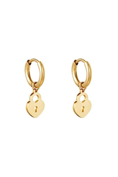 Oorbellen - Hartvormige slot hanger - Yehwang - Goud Kleurig - Stainless Steel - 2.50cm
