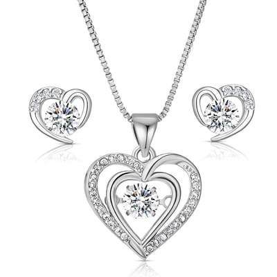Juwelium Silverplated Hartjes Ketting en Oorbellen Set Verstelbaar 42 tot 47 cm met Zirkonia Kristallen in Luxe Sieradendoos – Perfect Cadeau voor Vrouw, Vriendin, Moeder, Dochter